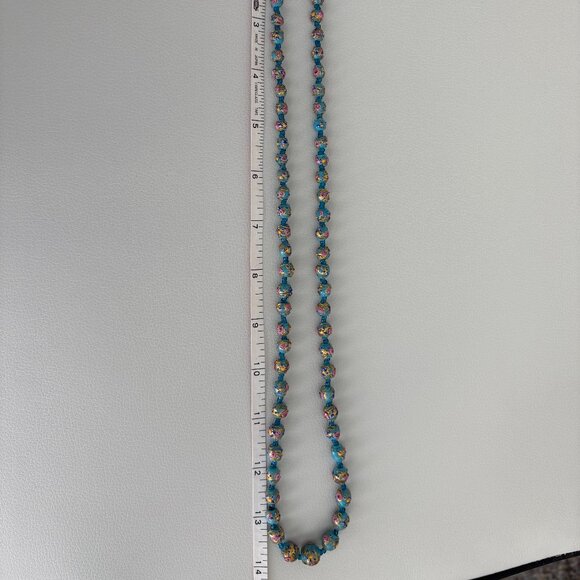 Blue and Pink Graduated Lampwork Bead Necklace 28 Inches - Picture 4 of 6